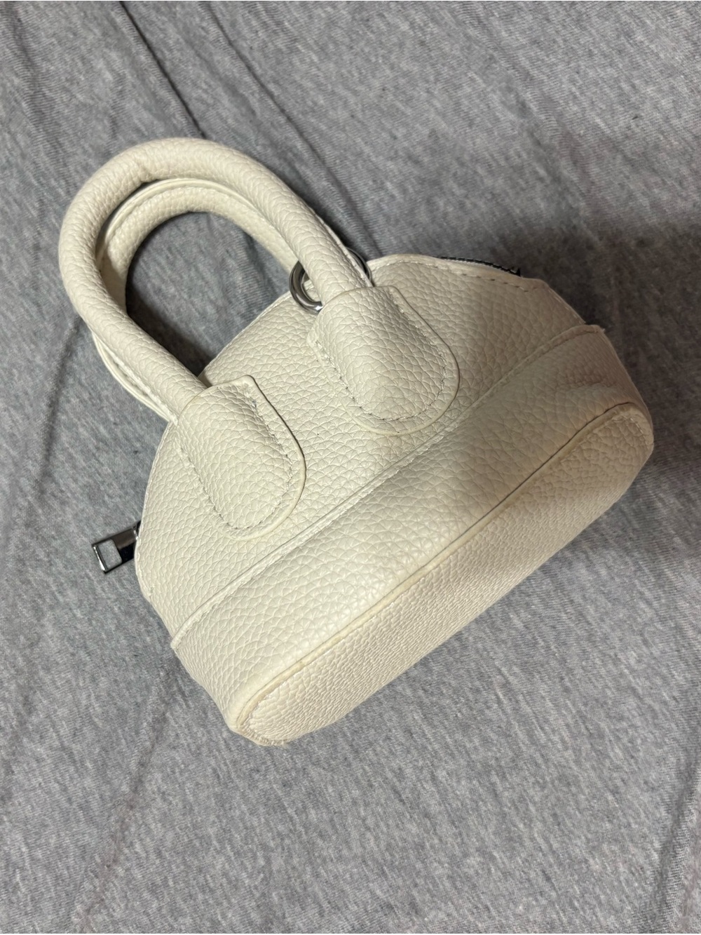 Cream Pebbled Leather Top-Handle Bag